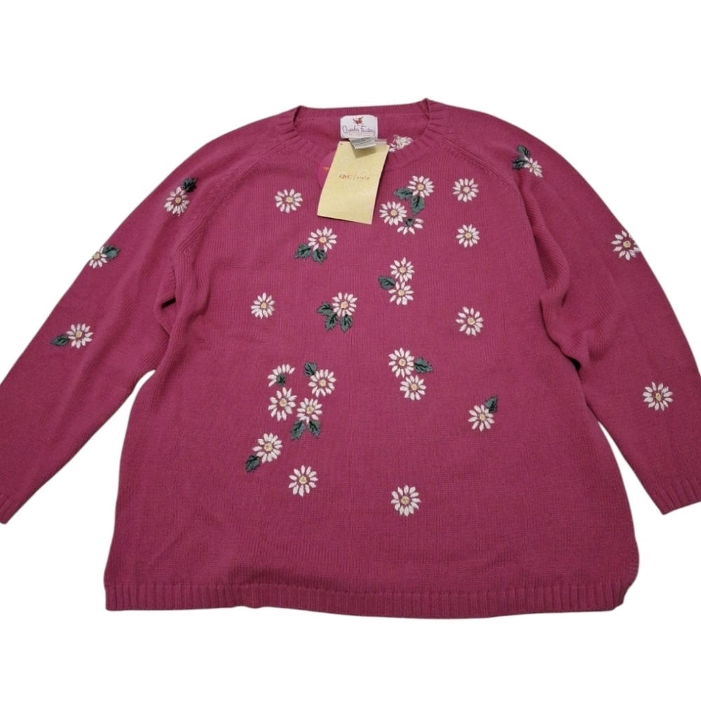 Quacker Factory Floral Beaded Embroidered Sweater Size 1X NWT